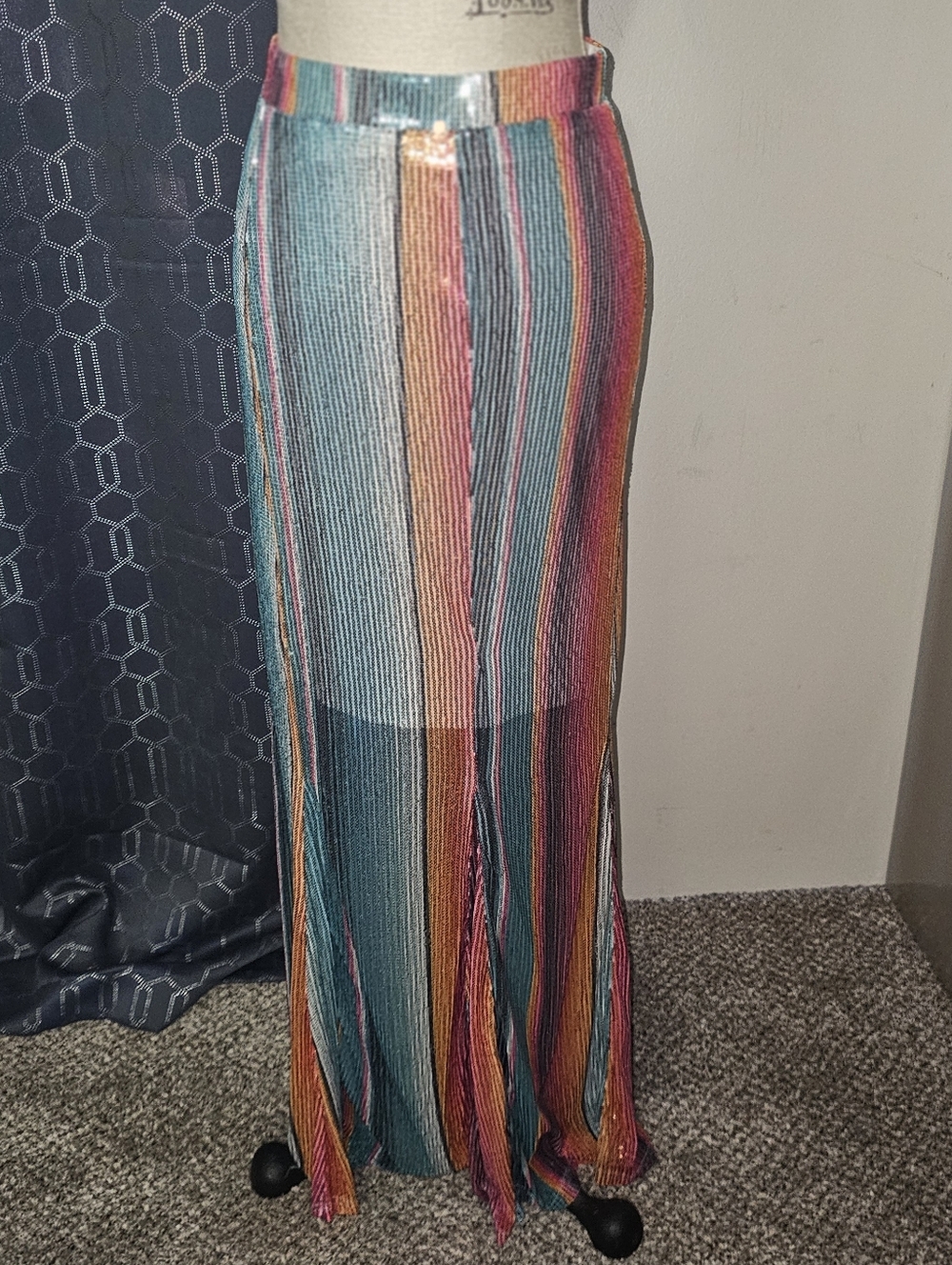Crazy Train Striped Multicolor Maxi Skirt — Teal, Pink, Orange, Gold